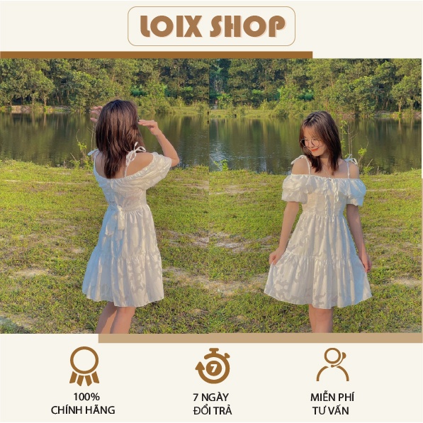 Váy 2 dây trễ vai đầm tiểu thư công chúa buộc cổ mặc đi tiệc đi sinh nhật LOIX 1102