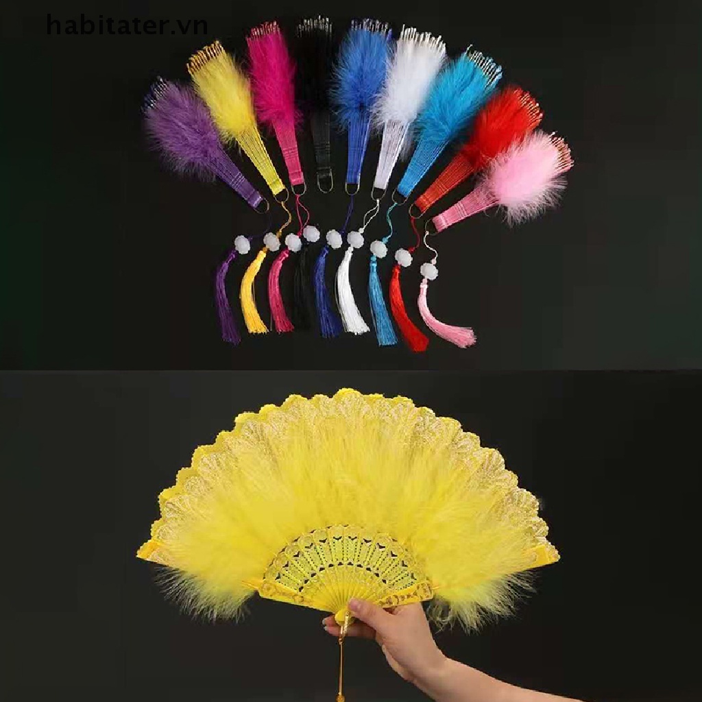 Quạt Xếp Cầm Tay Gắn Lông Vũ Phong Cách Lolita Nhật Bản