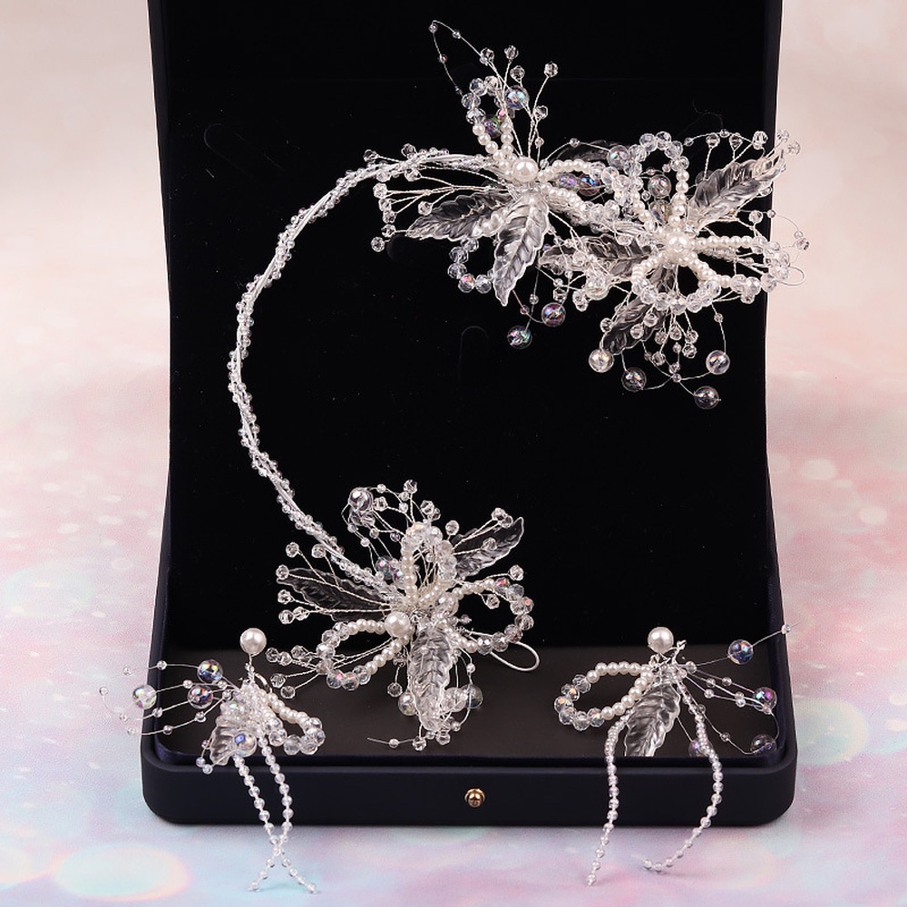 Bộ Trang Sức Vòng Hoa Và Bông Tai Thời Trang Cho Cô Dâu