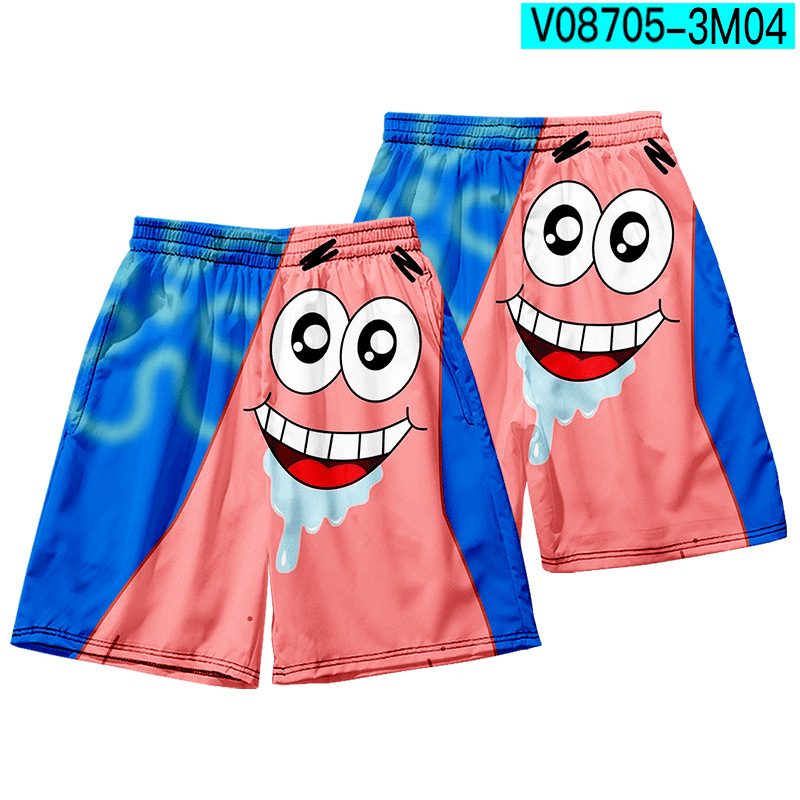 Quần short họa tiết Anime Patrick 3D phong cách Hip Hop thời trang mùa hè dùng khi đi biển bơi lội