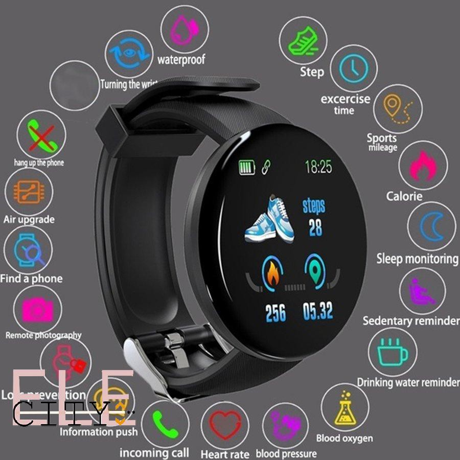 Ele】⚡⚡Đồng Hồ Thông Minh Bluetooth D18 Theo Dõi Thể Thao Chống Nước Cho Nam Và Nữ Đồng Hồ Cho Hệ Thống IOS