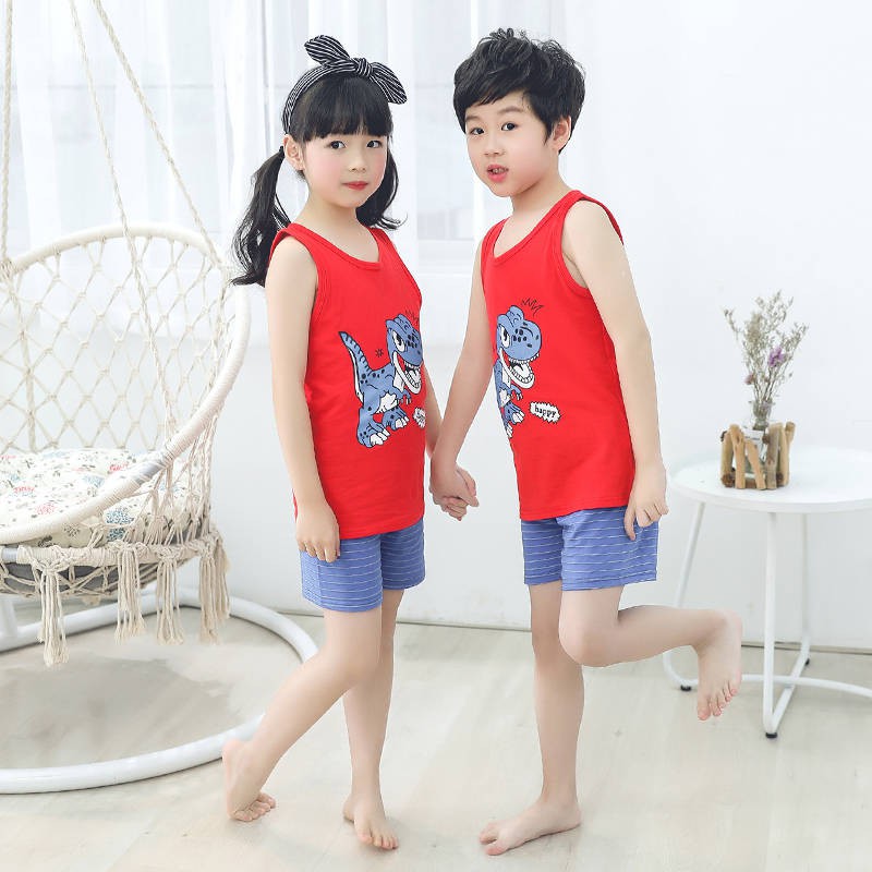 Bộ Áo Thun Sát Nách Phối Quần Short Vải Cotton Thời Trang Mùa Hè Cho Bé 111 Tuổi