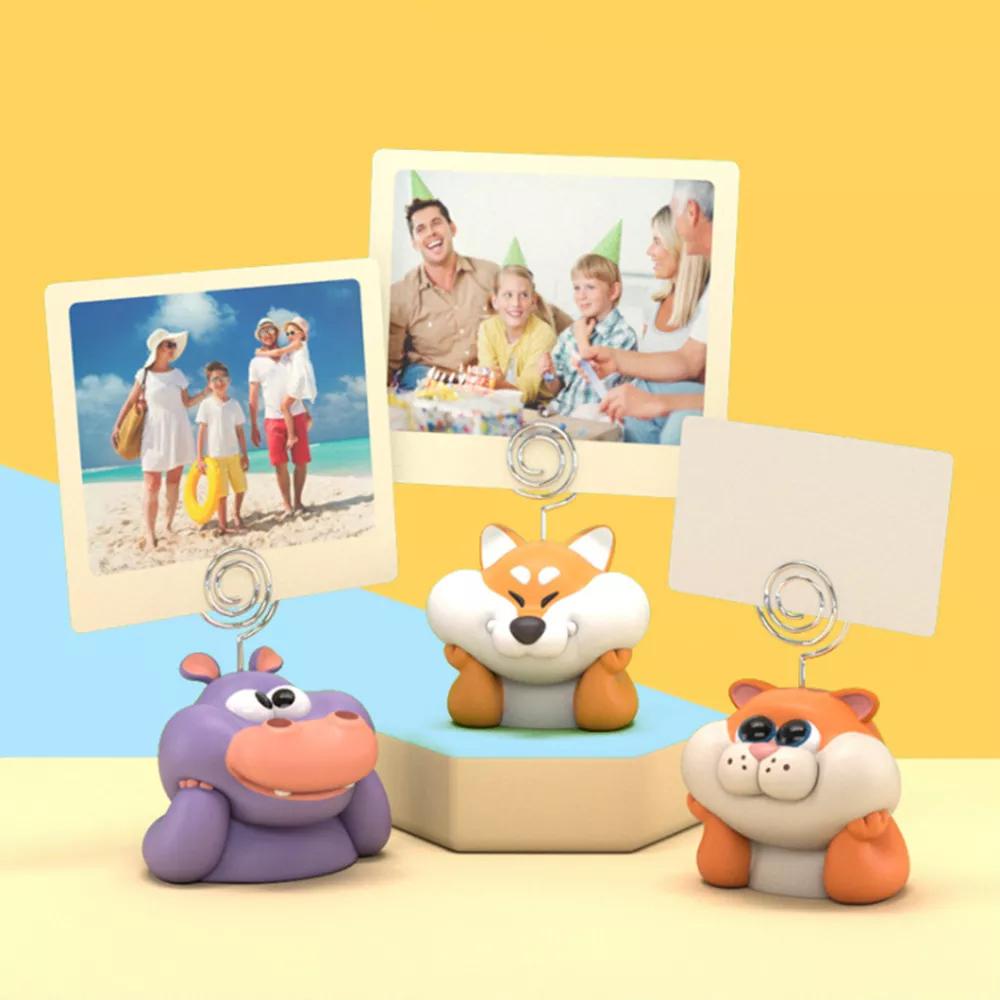 Giá Đỡ Kẹp Thẻ Ghi Chú Hình Động Vật / Hà Mã / Mèo Hoạt Hình Sáng Tạo Trang Trí Bàn Học Sinh