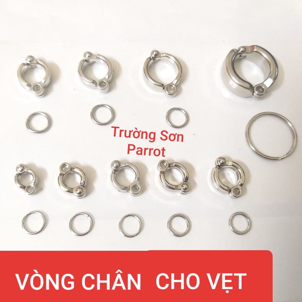 1 VÒNG CHÂN CHO VẸT DẠNG ĐÓNG MỞ đủ size (NHẪN ĐEO CHÂN cho vẹt) BẰNG INOX