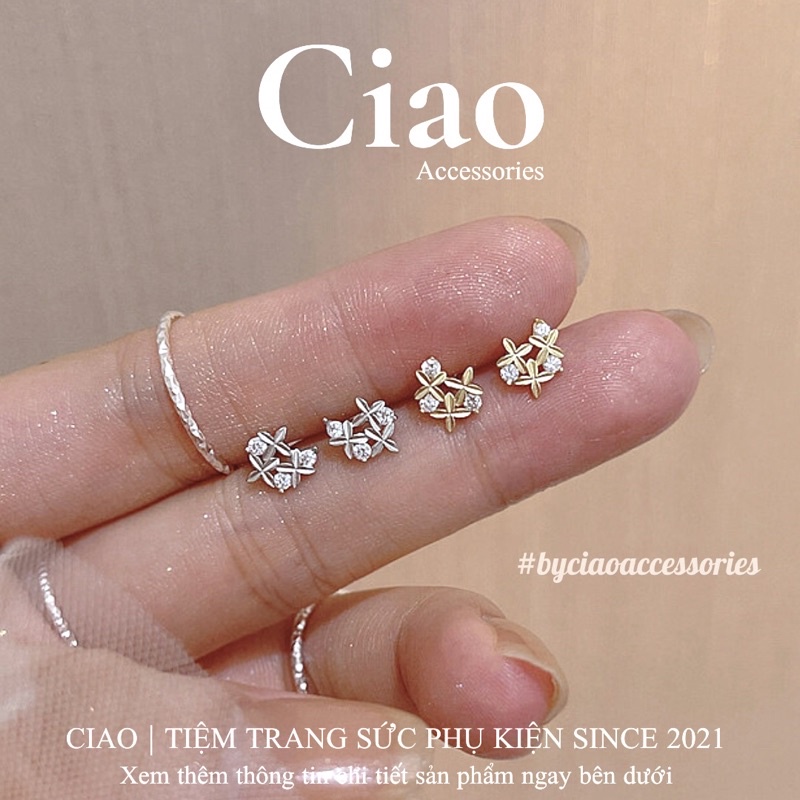 [HOẢ TỐC 1H] Khuyên tai/ Bông tai mạ bạc S925 thiết kế hoạ tiết đính đá Mia Tiny Ciao