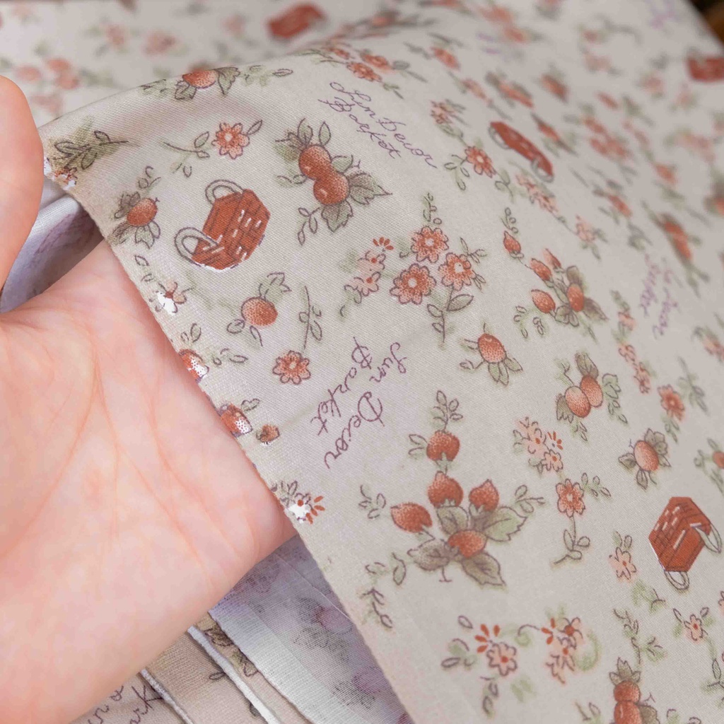 Vải cotton lụa Hàn Quốc họa tiết Sun Decor Basket 50x160cm