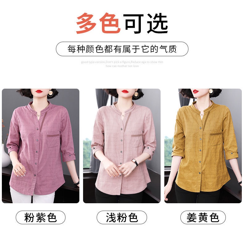 Áo Sơ Mi cotton Lanh Tay Lửng Dáng Rộng Họa Tiết Kẻ Sọc Thời Trang Mới 2022 Cho Nữ