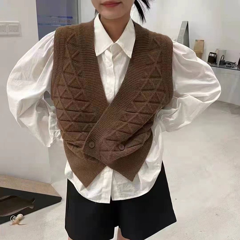 Áo khoác Cardigan dệt kim không tay cổ chữ V màu trơn thời trang mùa thu | BigBuy360 - bigbuy360.vn