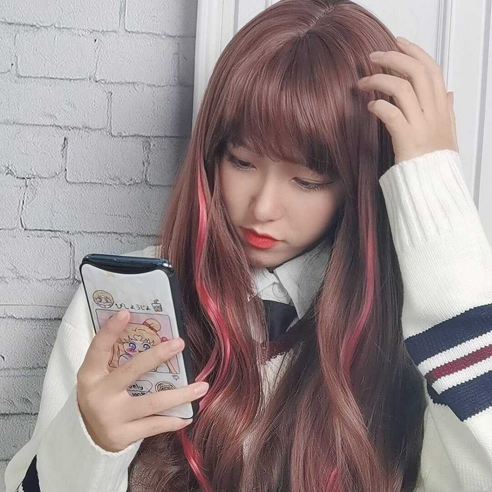 Bộ tóc giả dài xoăn nhuộm màu thời trang cho nữ