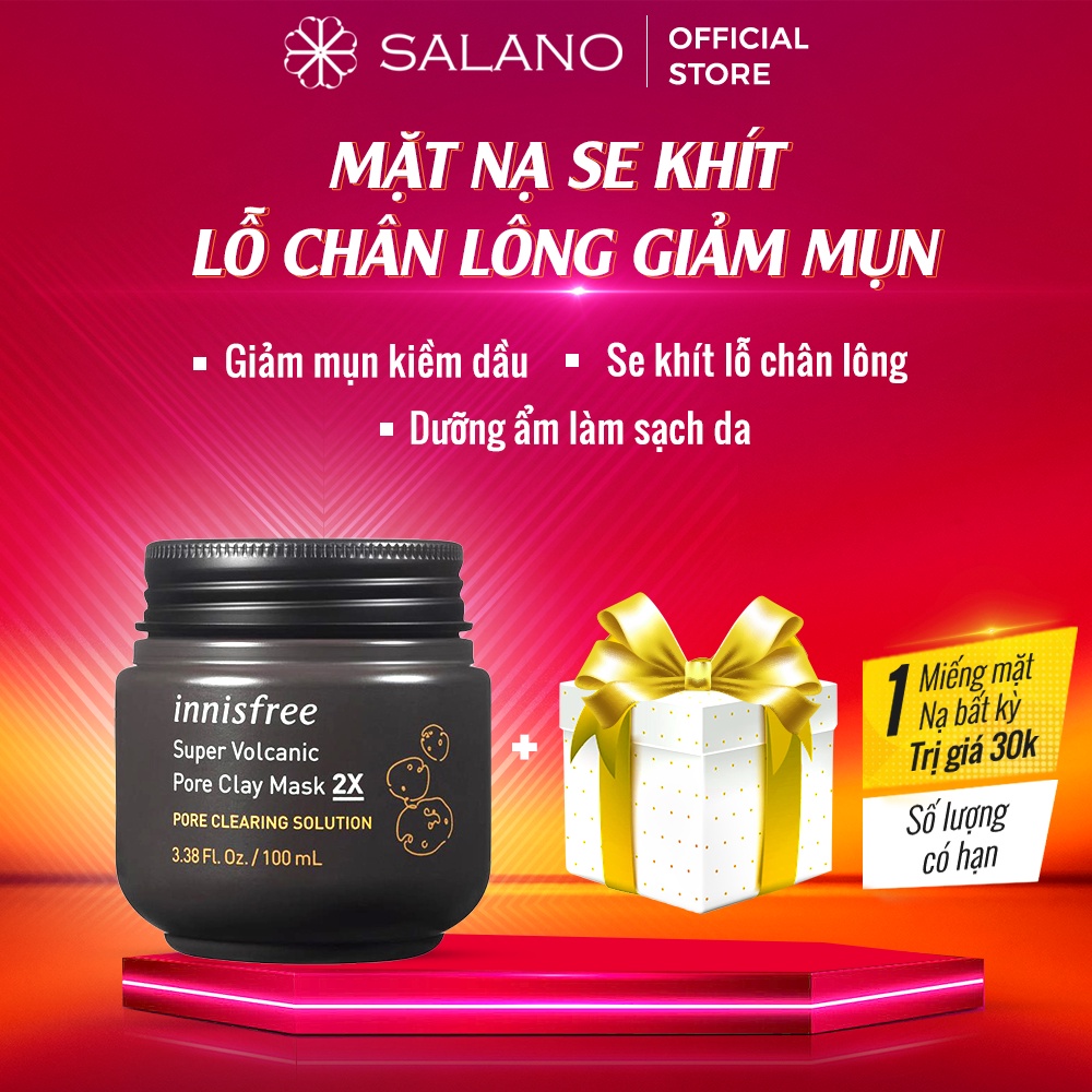 Mặt nạ đất sét chăm sóc lỗ chân lông giảm mụn innisfree Super Volcanic Pore Clay Mask 2X MNSLN132 100ml