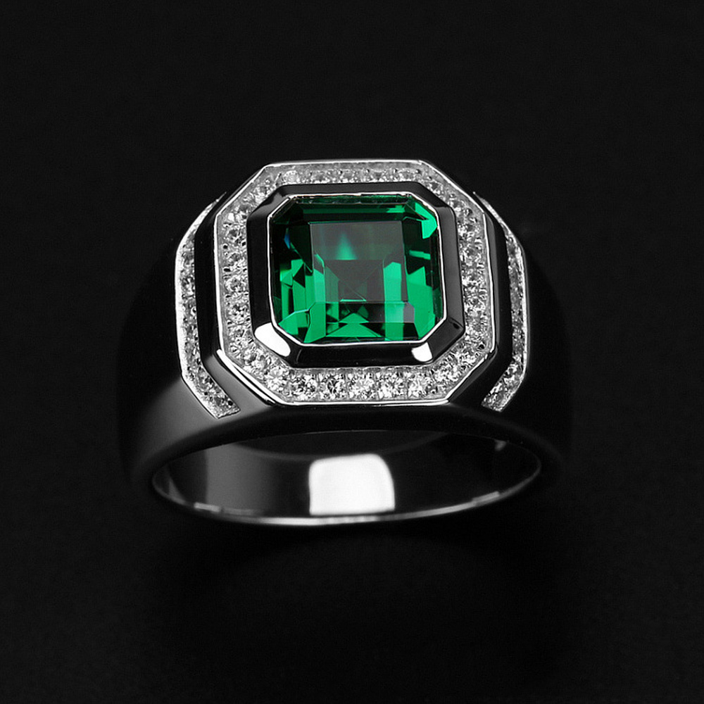 Nhẫn Đính Hôn Mặt Đá Zircon Xanh Hình Vuông Thời Trang Cho Nam