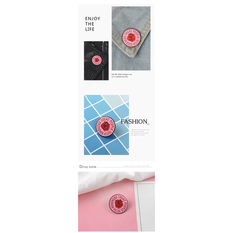 Ghim cài áo hình tròn in chữ và hoa màu hồng mềm mại dành cho nam và nữ