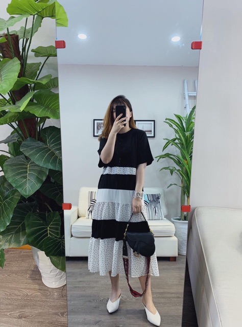 Đầm suông maxi phối bi | BigBuy360 - bigbuy360.vn