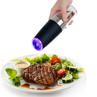Ayeshow Homgeek Portable Automatic Electric Gravity Pepper Grinder Blue LED Light Salt Mill Muller B