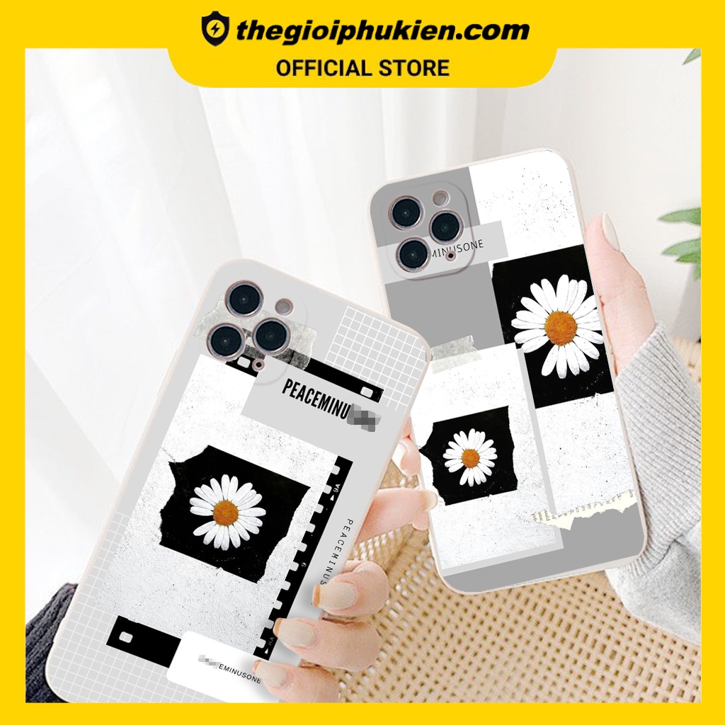 Ốp iphone - Ốp lưng iphone cạnh vuông Hoa cúc đen trắng dành cho ip 6 đến 14promax - ng069
