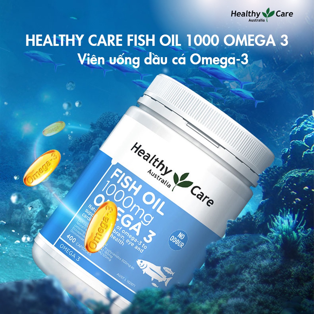 Viên Uống Dầu Cá Omega 3 Healthy Care Fish Oil 400 Viên Bổ Não, Sáng Mắt, Tăng Cường Miễn Dịch