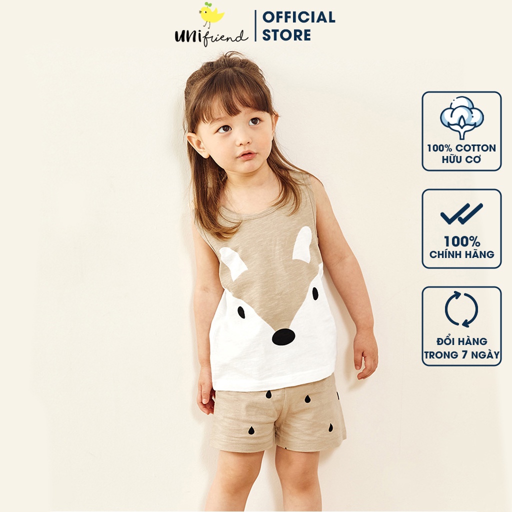 Đồ bộ ba lỗ quần áo thun cotton mịn mặc nhà mùa hè cho bé gái Unifriend Hàn Quốc U4007