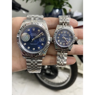 Đồng hồ đôi Nam Nữ Rolex số đá mặt xanh cơ Automatic Full Diamond size thumbnail