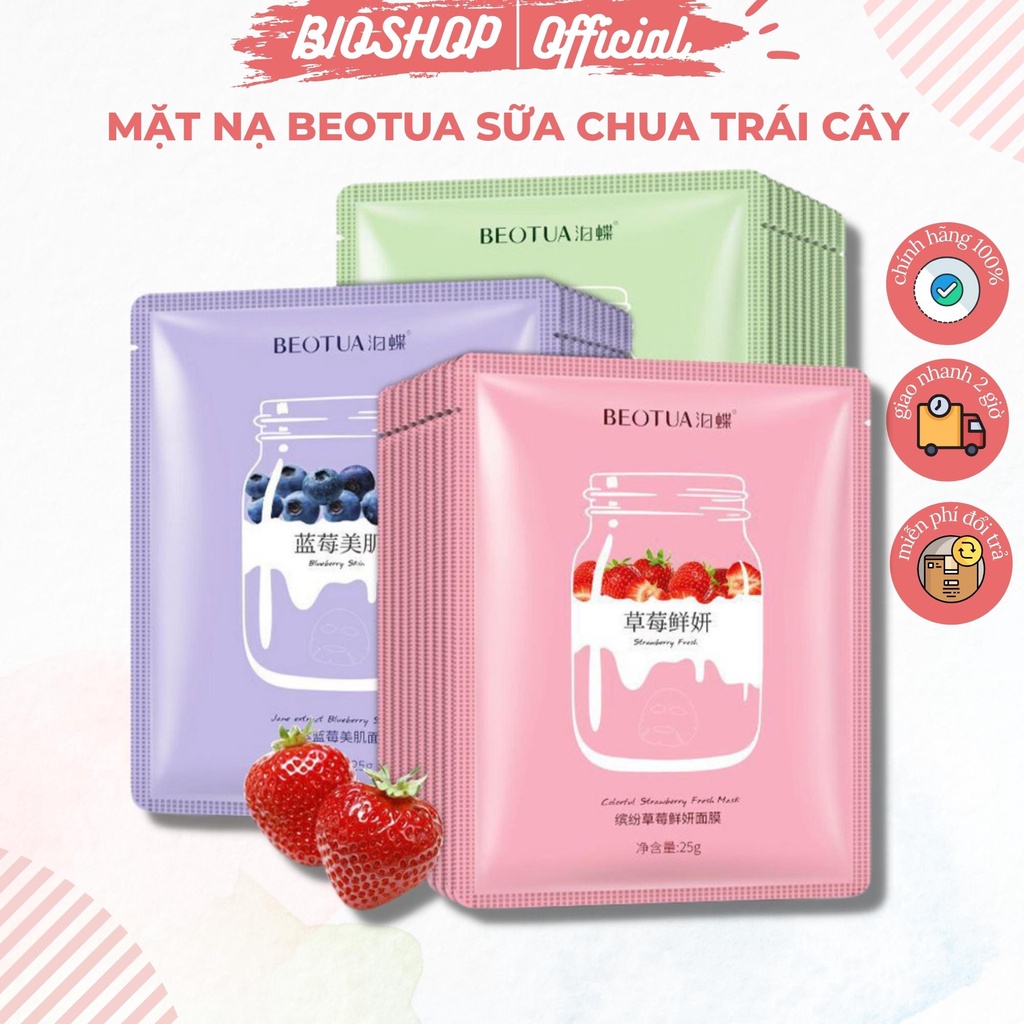 Mặt nạ dưỡng trắng da sữa chua trái cây BEOTUA, mask cấp ẩm dưỡng trắng da mềm mịn