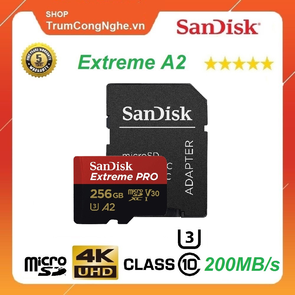 Thẻ Nhớ MicroSDXC SanDisk Extreme Pro V30 A2 256GB 200MB/s SDSQXCD-256G-GN6MA