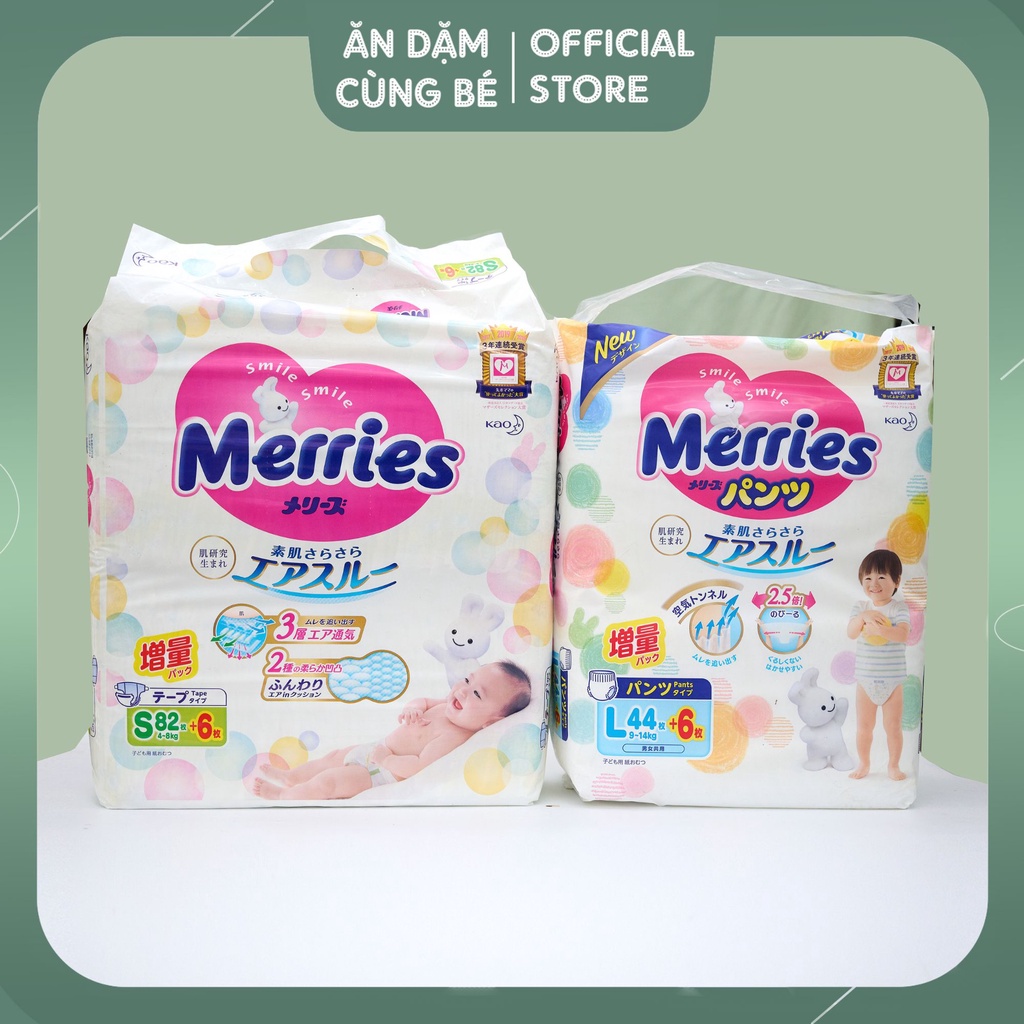 (Cộng Miếng) Bỉm Dán, bỉm Quần Merries Nội Địa Nhật NB96/S88/M68/L58/M64/L50/XL44/XXL26/XXL28