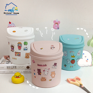 Thùng đựng rác mini nắp lật để bàn tặng sticker dễ thương