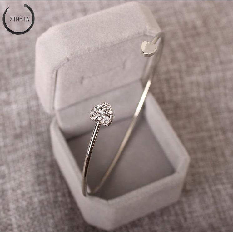 Vòng Tay Hở Mạ Vàng Hai Mặt Hình Trái Tim Đính Đá xinh ​xắn cho nữ