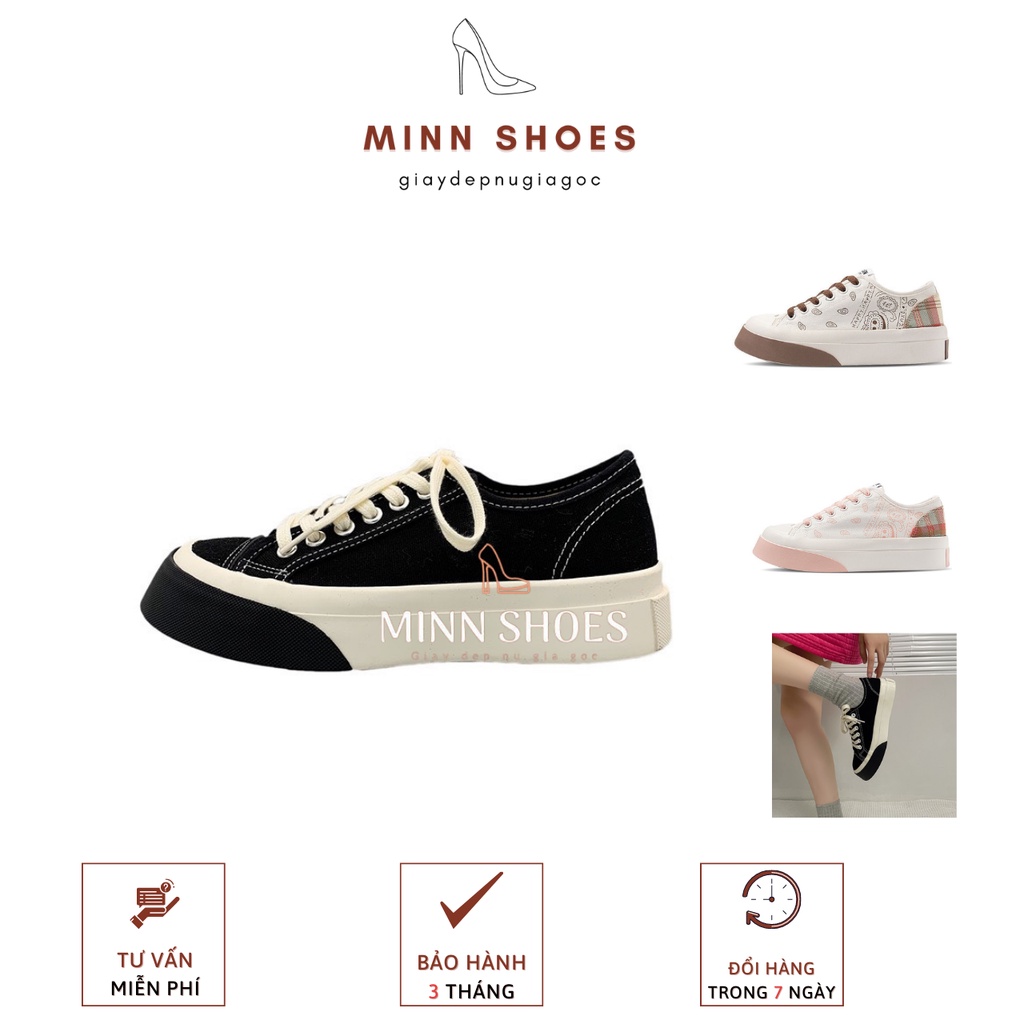 (ĐẾ 4CM) Giày sneaker vải canvas gót viền 2 màu tăng chiều cao năng động (G3)