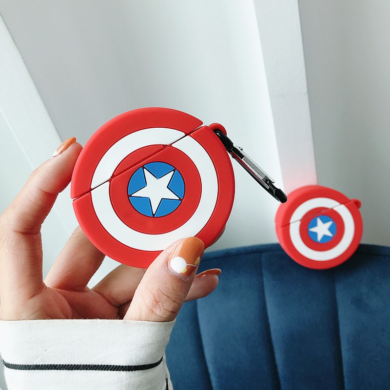 Vỏ bảo vệ hộp đựng tai nghe airpods bằng Silicone hình khiên Captain America