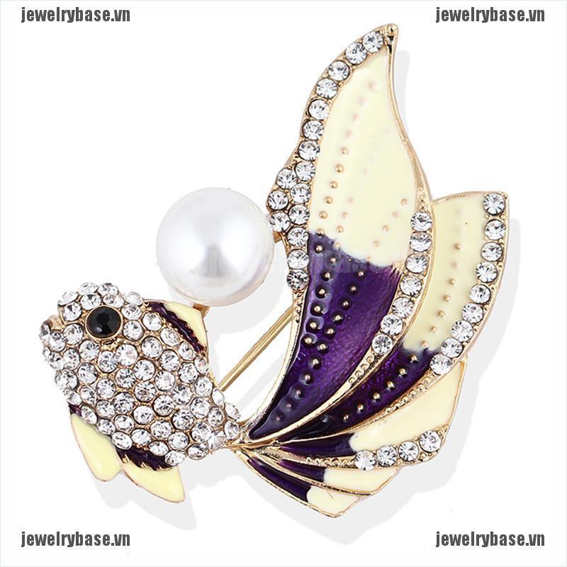 [Base] Enamel Goldfish Brooch Pin Women Rhinestone Crystal Animal Brooch Dress Jewelry [VN]