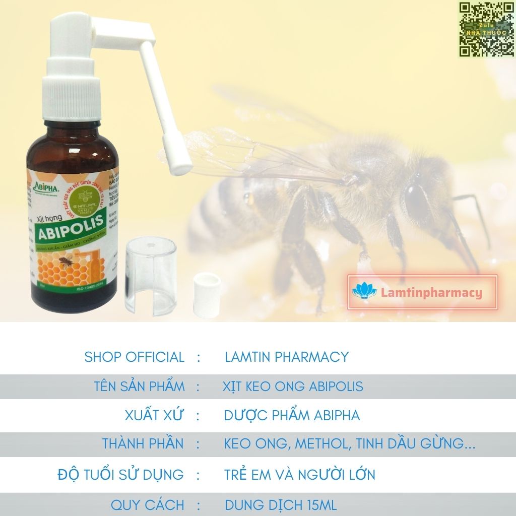 Xịt họng keo ong abipolis cho trẻ em và người lớn - hết ho, hỗ trợ giảm viêm họng tại chỗ abipha