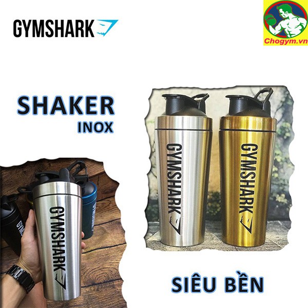 Bình Nước Lắc Whey Shaker Inox 304 Có Logo Gym Shark