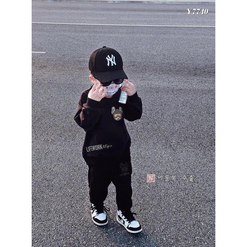 Bộ quần áo nỉ cổ tròn LWork basic cho bé , set sweater trẻ em unisex , Kid_genZ