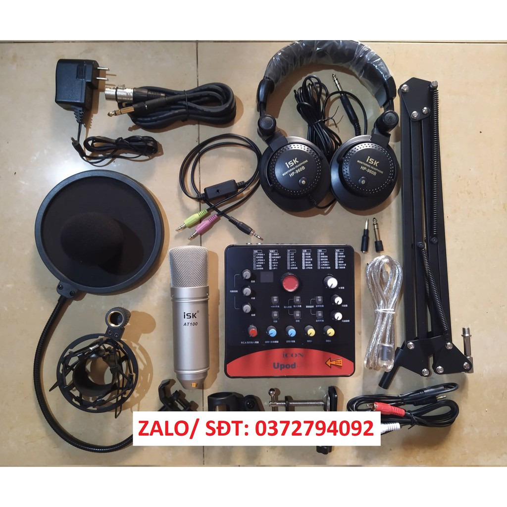 COMBO MIC THU ÂM-LIVE ISK AT100 + SOUND CARD ICON UPOD PRO + TAI KIỂM ÂM ISK HP960