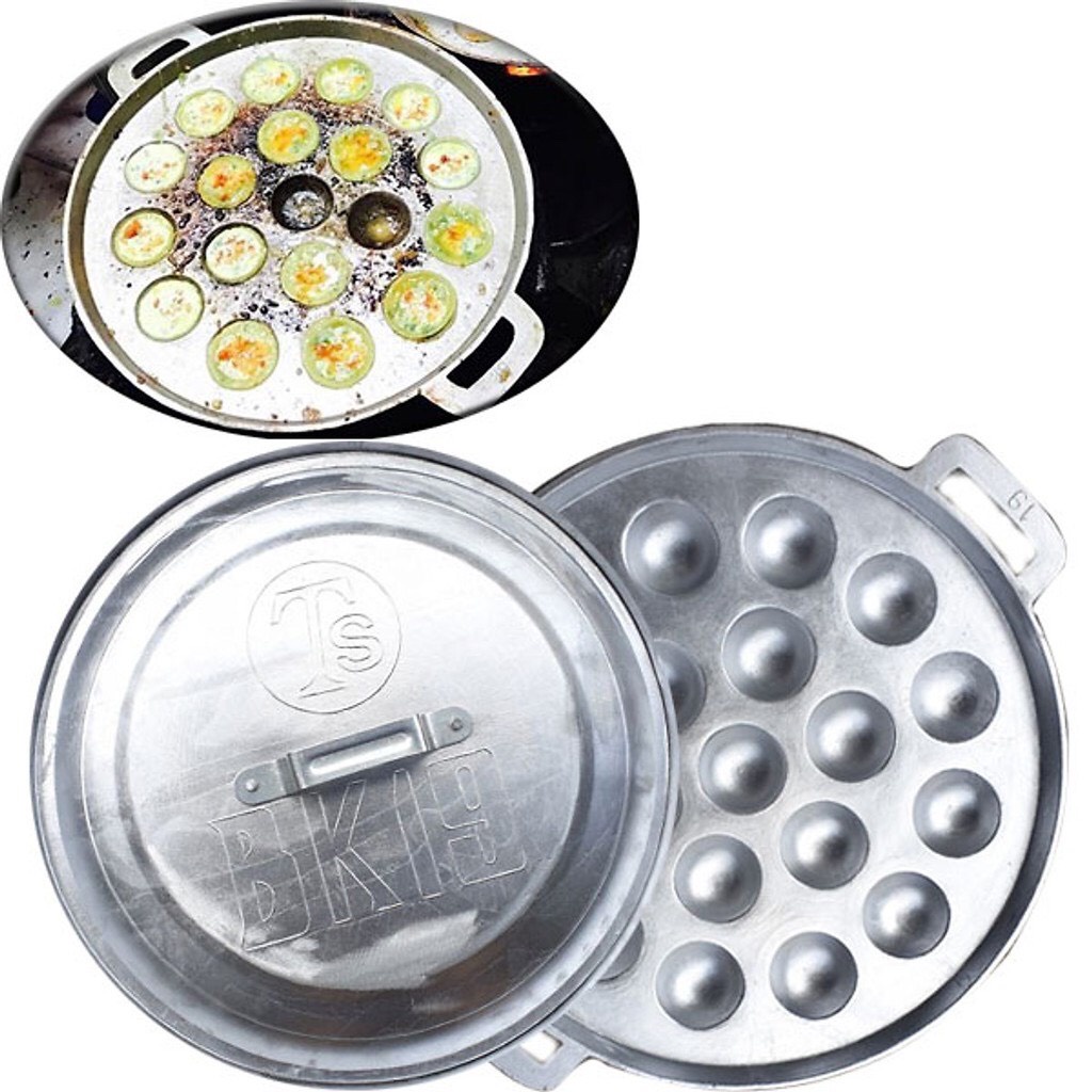 Khuôn bánh khọt gang loại lớn 12 lỗ , 19 lỗ làm bánh khọt - khuôn làm bánh khọt kèm nắp chất liệu gang size lớn