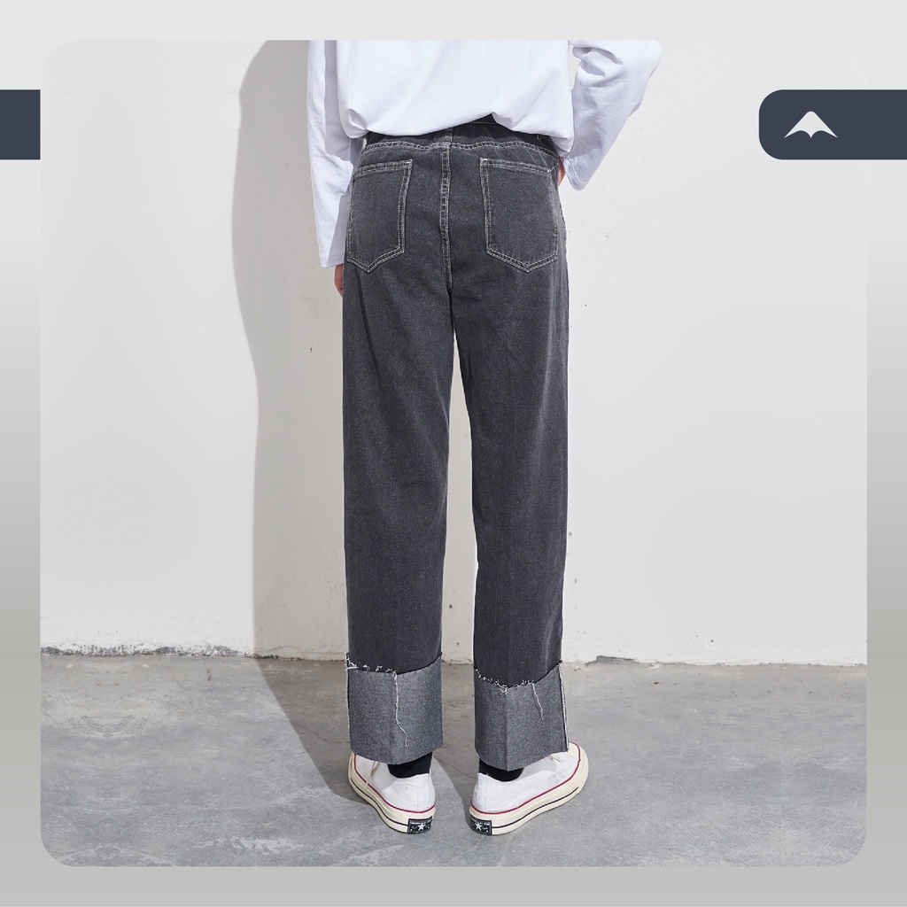 Quần jeans ống rộng sắn gấu Thomas MARTIAN cạp cao có cúc ống suông unisex cá tính quần bò denim Hàn Quốc QJXG01 | BigBuy360 - bigbuy360.vn