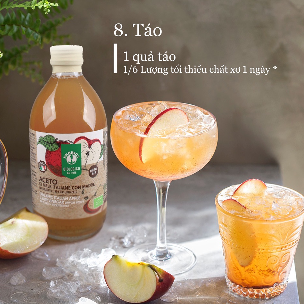 Giấm táo hữu cơ (có giấm cái) 500ml Probios Organic Italian Apple Cider Vinegar With The Mother