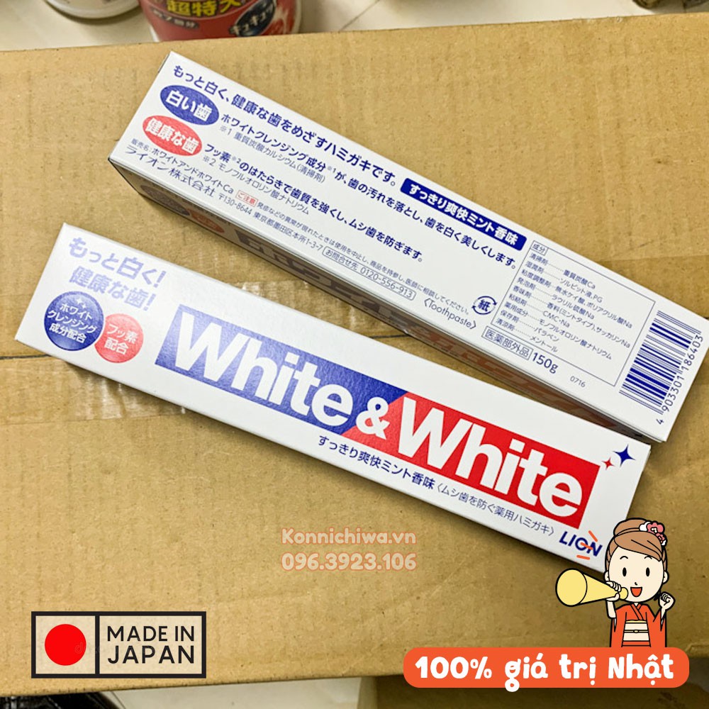 Kem đánh răng White &amp; White LION 150g | Làm trắng răng, giữ hơi thở thơm mát | Hàng nội địa Nhật