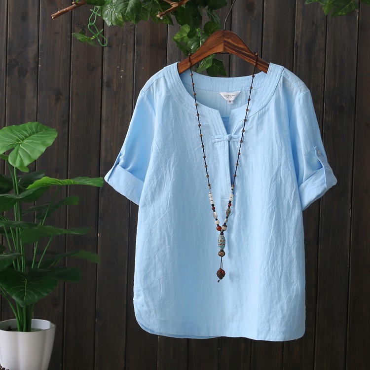 AKira Áo sơ mi kiểu nữ vải đũi - Áo kiểu nữ đẹp - Thời trang trung niên phong cách nhật