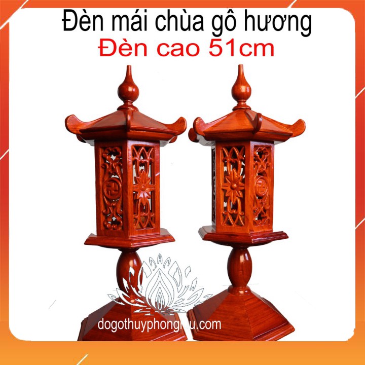 Đôi đèn thờ mái chùa tủ thờ gỗ hương cao 51cm