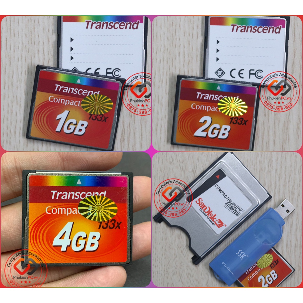 Combo thẻ nhớ CF Transcend 133x 1GB 2GB 4GB, áo thẻ PCMCIA 68pin ATA CNC, đầu đọc thẻ nhớ USB