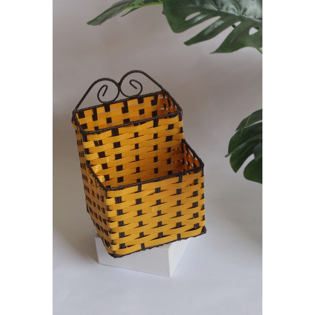 Ống đựng cắm đũa thìa muỗng kem bàn chải đánh răng dao kéo đan mây 2 ngăn