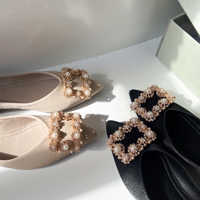 Sorami.Shoes | Giày bệt khóa đá vuông lụa siêu mềm dành cho nữ
