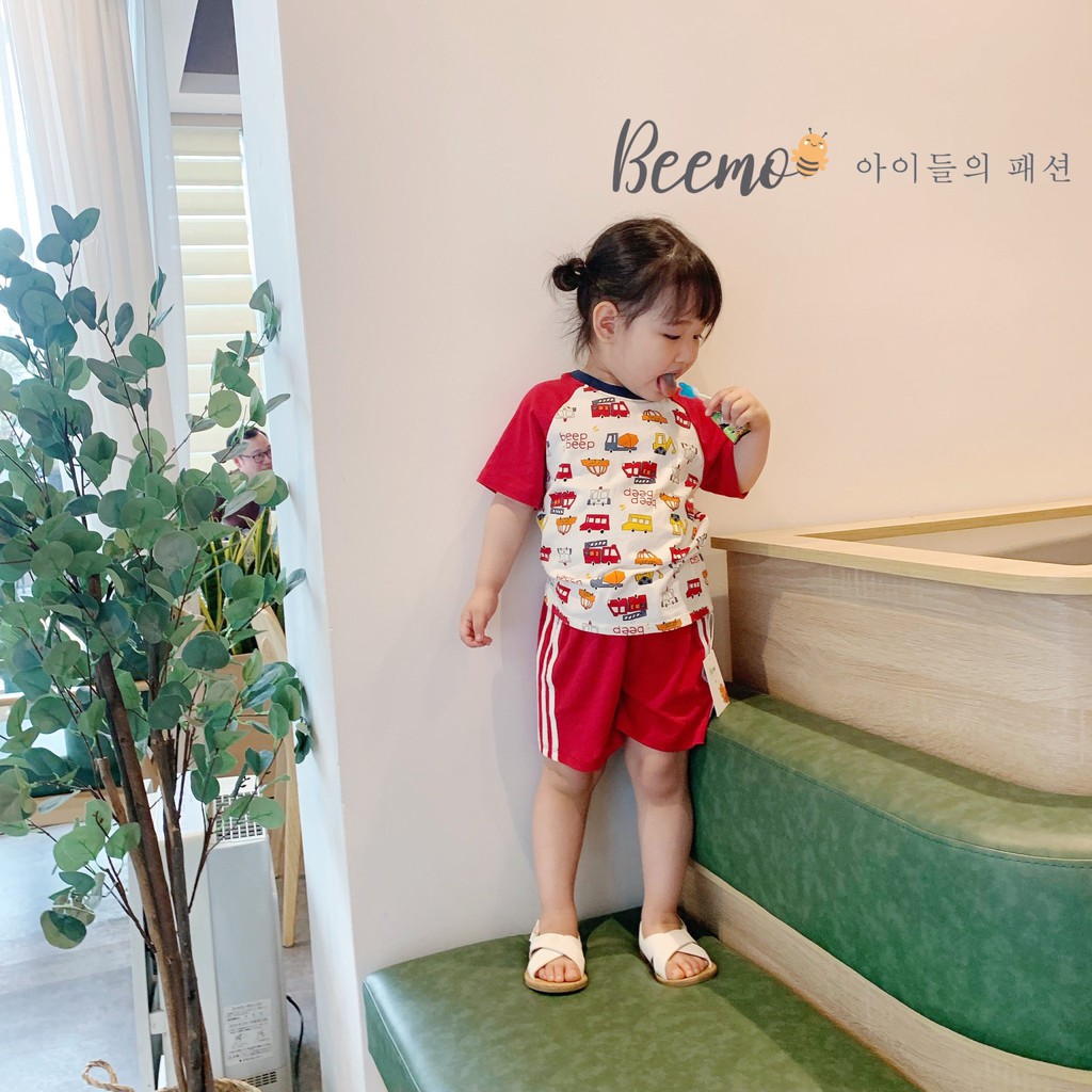 Set bộ cotton cho bé trai, bé gái. Bộ cộc bé trai họa tiết ô tô dễ thương Beemo BOH37