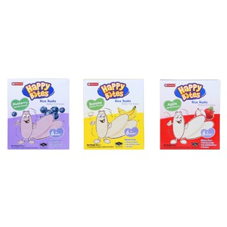 BÁNH GẠO ĂN DẶM HAPPY BITES VỊ TÁO/ CHUỐI/ VIỆT QUẤT 50G/ BÁNH GẠO ĂN DẶM CHO BÉ 6M+