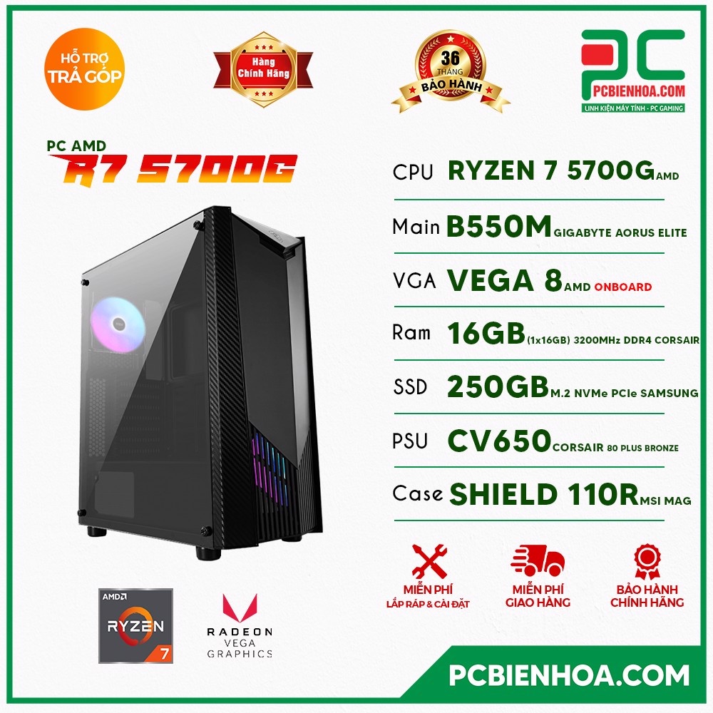 PC AMD R7 5700G ( RYZEN 7 5700G / B450 / 16GB / 250GB )