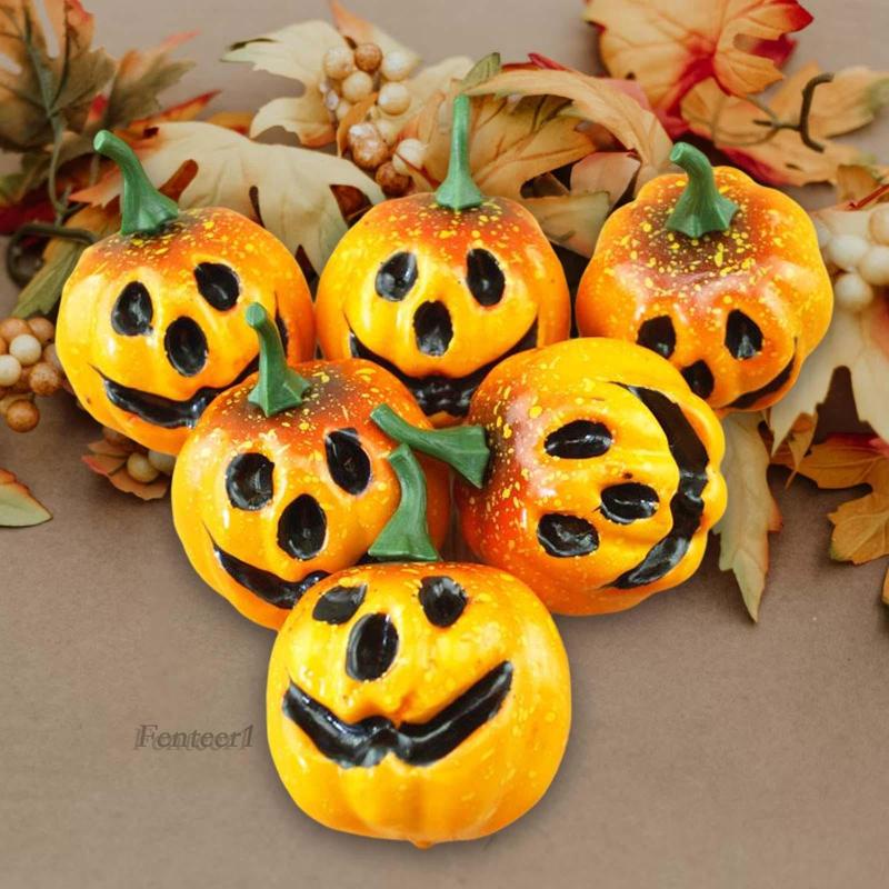 1 [Fenteer] Set 6 Quả Bí Ngô Nhân Tạo Trang Trí Halloween