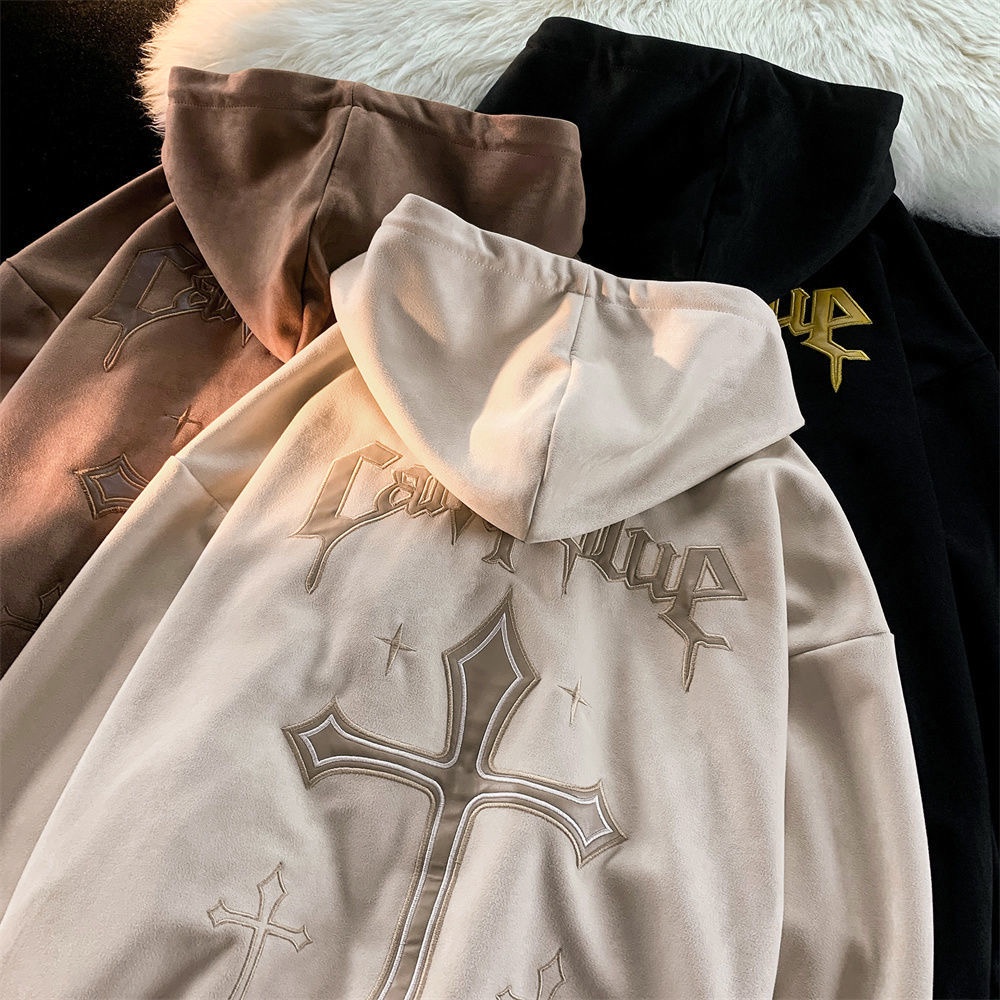 Áo Hoodie Thu Đông Dáng Rộng In Họa Tiết Chữ Thập Phong Cách retro Mỹ Cho Nam Và Nữ y2k