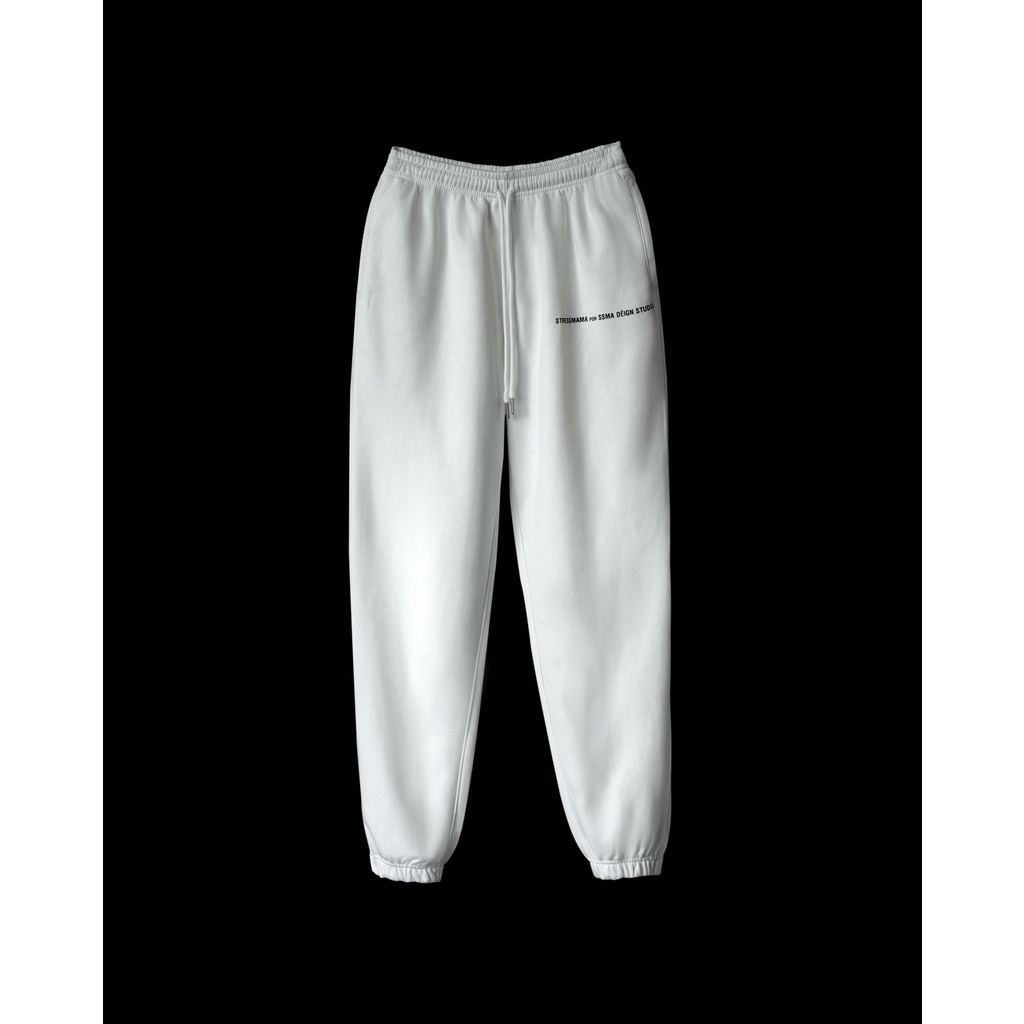 Stressmama Quần Dài Sweatpants màu trắng, chất liệu nỉ bông Cotton, Form Oversize thoải mái Local Brand