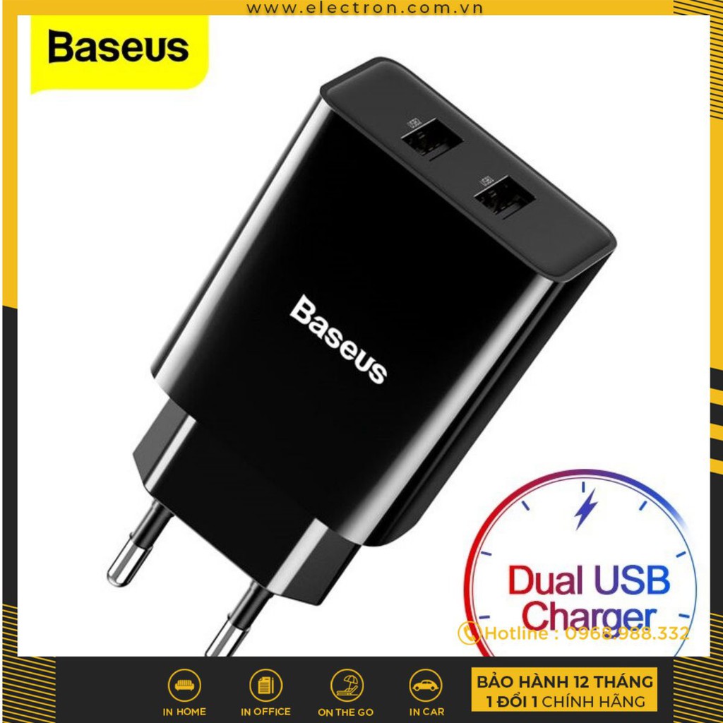Bộ sạc 2 cổng USB Baseus Speed mini Dual U Travel Charger 10.5W (2 cổng USB, 10.5W, 2.1A Max)